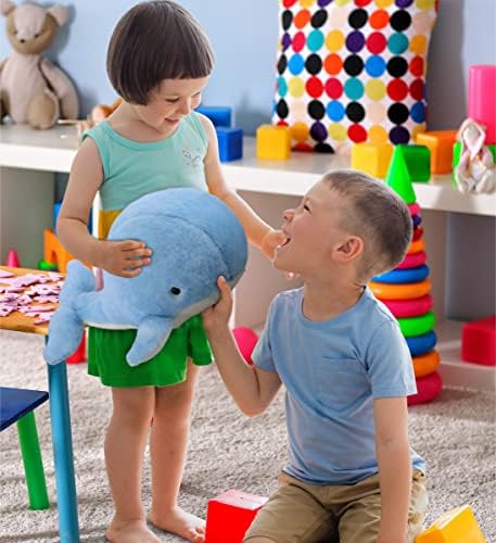 DolliBu Soft Blue Whale Plush Toy - 13 Inches Huggable Stuffed Animal