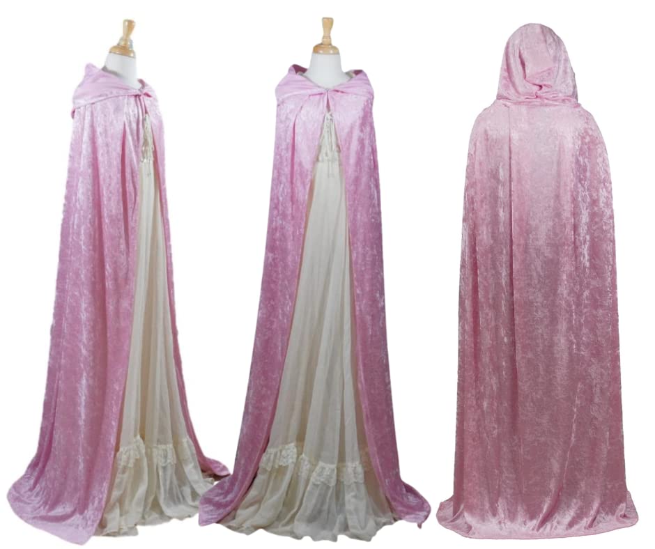 Light Pink Crushed Velvet Hooded Cape for All Ages