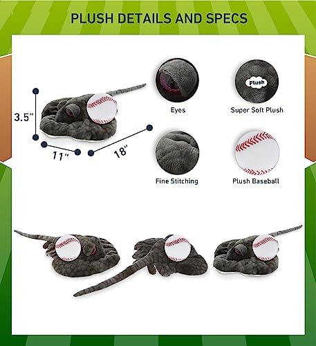 DolliBu 18 Inch Grey Stingray Plush with Baseball
