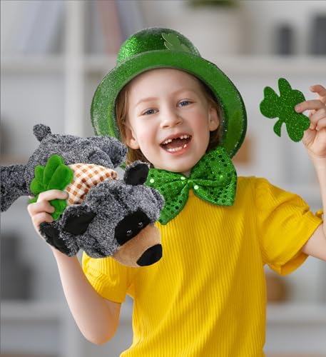 DolliBu Lying Black Bear Plush with Green Shamrock