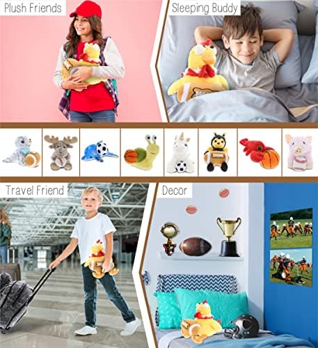 DolliBu Yellow Rooster Plush with Football - 105 Inch Huggable Stuffed Animal