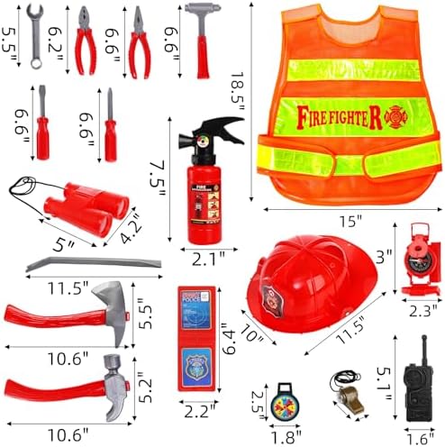 Noamus 18 Pcs Fireman Costume for Kids Ages 3-7