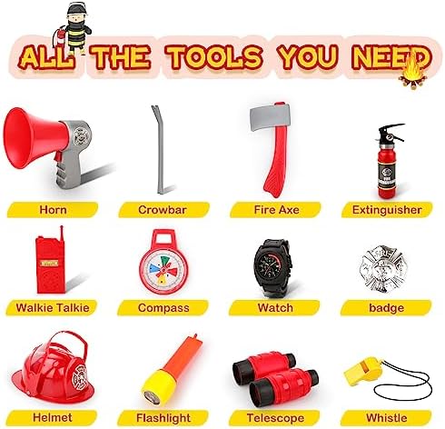 deAO Fireman Costume for Kids 13 Pcs Role Play Set