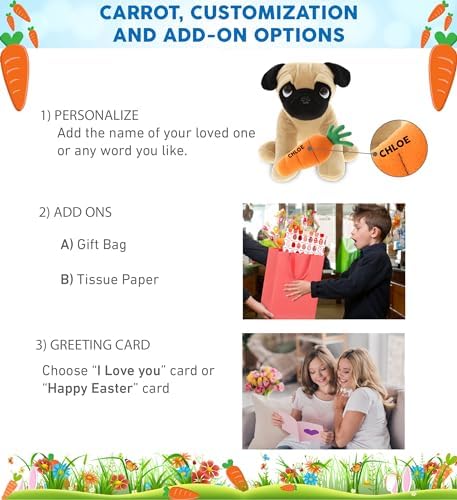 DolliBu Happy Easter Pug Plush with Carrot - 8 Inches