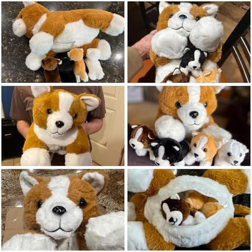 5 Pcs Corgi Plush Stuffed Animals with Zipper Belly