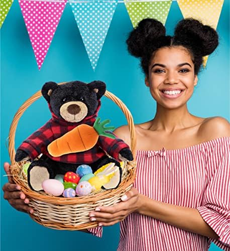 DolliBu Happy Easter Plush Black Bear with Carrot - 10 Inch