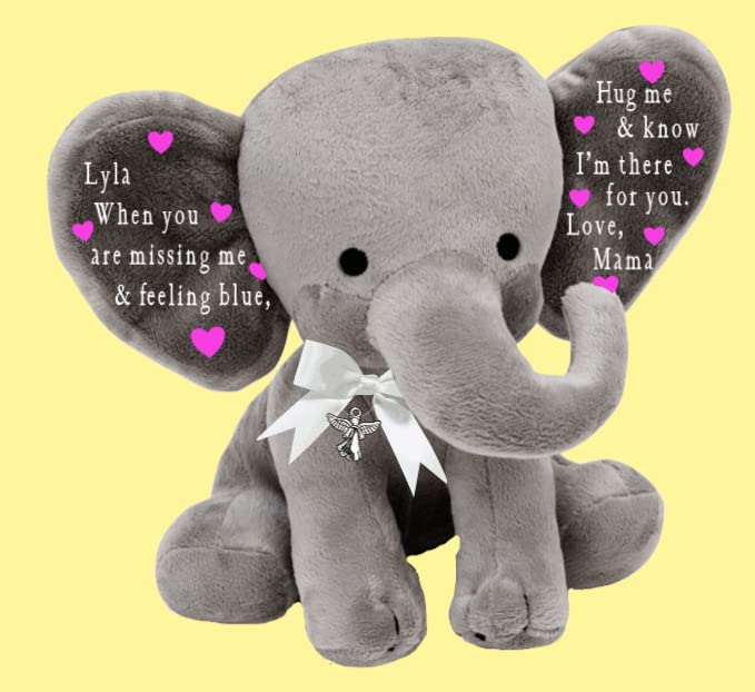 Handmade Comfort Elephant Plush with Ribbon and Angel Charm