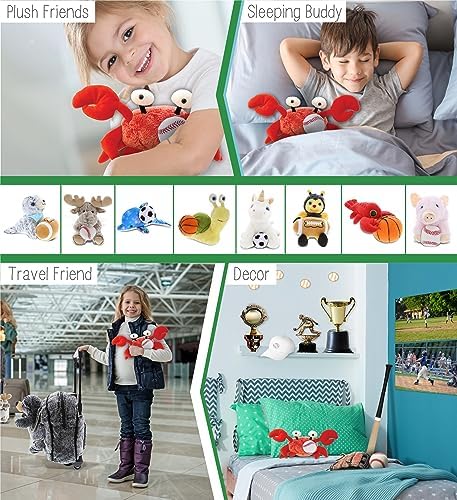 DolliBu Red Crab Plush with Baseball - 12 Inches