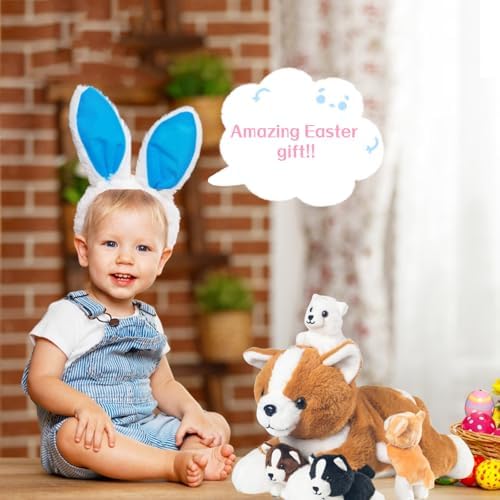 5 Pieces Dog Stuffed Animal Set with Babies Inside