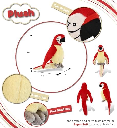 DolliBu Red Parrot Stuffed Animal - 9 Inches