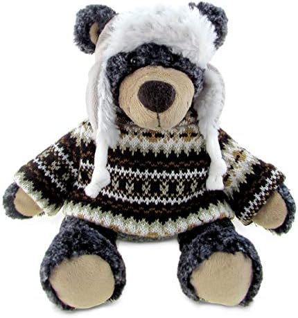 DolliBu Plush Black Bear with Hat and Sweater 9 Inches