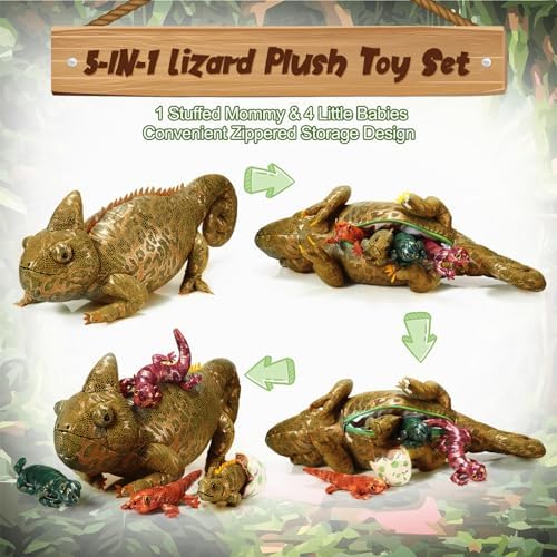 Lenwen 5 Pieces Chameleon Plush Toy Set