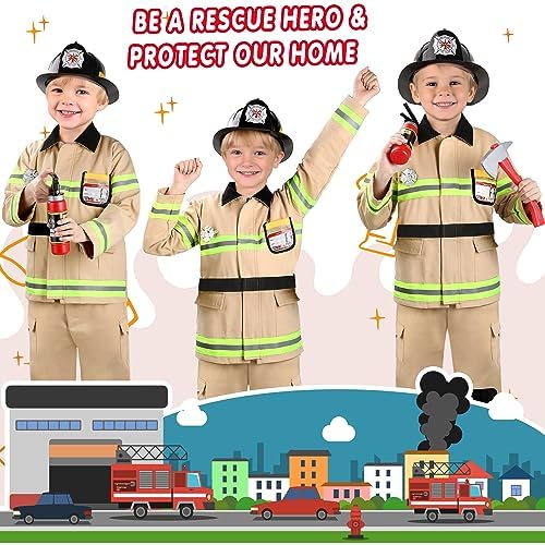 GIFTINBOX Firefighter Costume for Kids 3-12 with Accessories