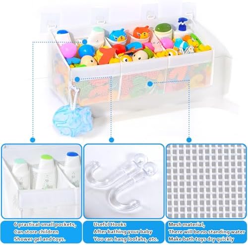 KPH Bath Toy Holder with 6 Pockets and Mesh Drying Design