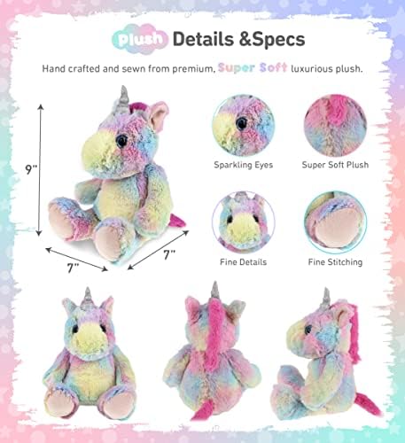DolliBu Plush Unicorn - Soft Huggable 9 Inch Rainbow Toy