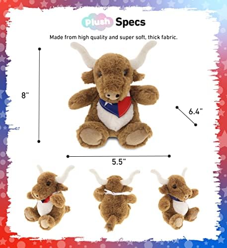 DolliBu Plush Texas Longhorn Stuffed Animal - 8 Inches