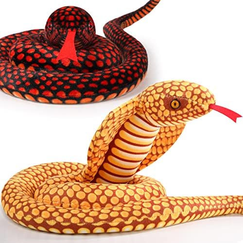 Zhanmai 2 Pcs Giant Lifelike Cobra Plush Snake Toys