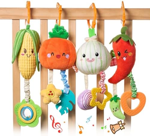 TUMAMA Hanging Baby Toys 4 Pack - Vegetable Teether Set