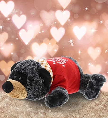 DolliBu Personalized Lying Black Bear Plush - I Love You 9 Inches