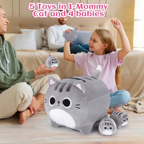 Grey Cat Plush Family 5PCS Stuffed Animal Set
