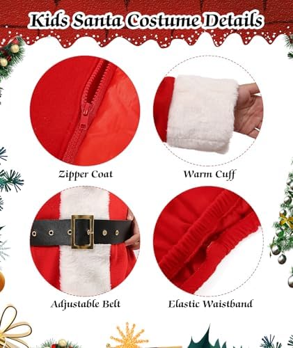 Kids Santa Costume 5Pcs Festive Christmas Suit for Children