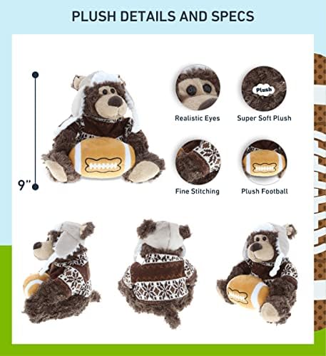 DolliBu Grizzly Bear Plush with Football - 9 Inch Huggable Bear Toy