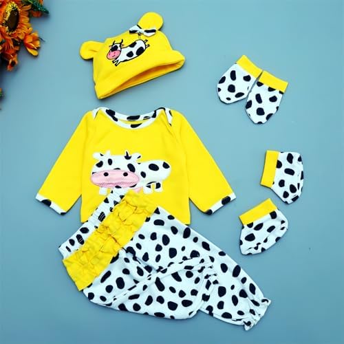 Yellow Cow Reborn Baby Doll Clothes 5pcs Set