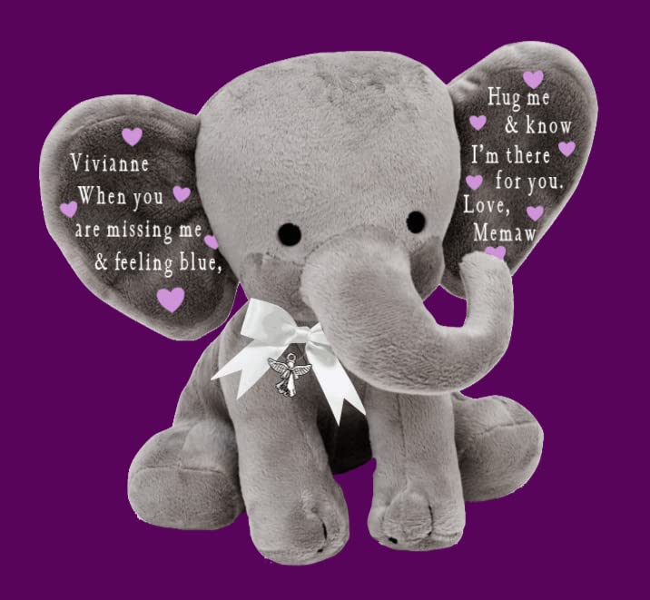 Handmade Comfort Elephant Plush with Ribbon and Angel Charm