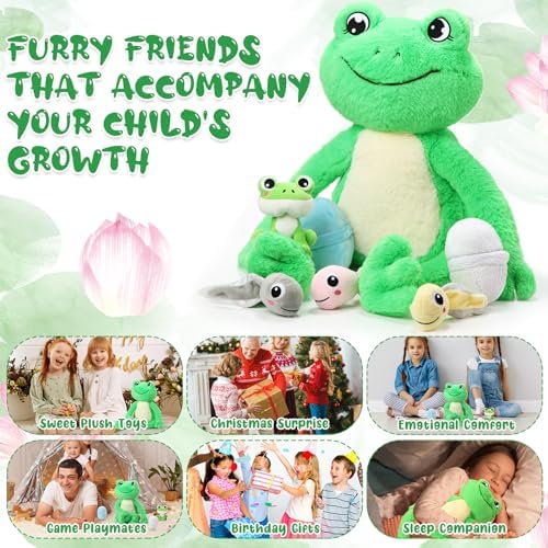 Syhood 7 Pcs Cute Frog Plush Toy Set for Kids