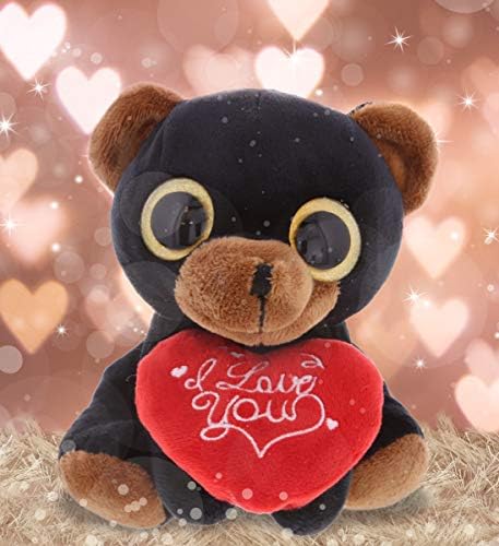DolliBu Sparkling Big Eye Black Bear Plush with Red Heart and Personalization
