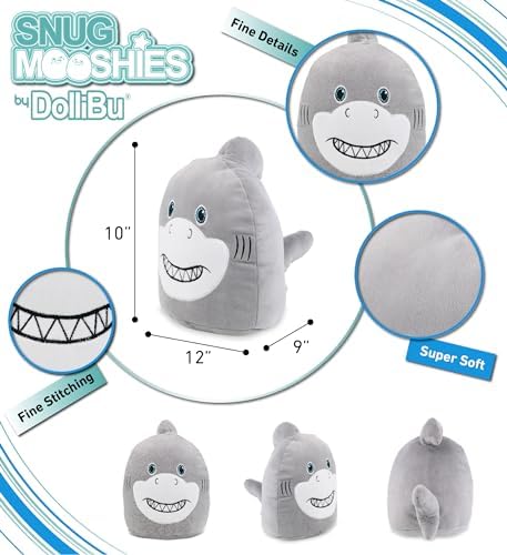 DolliBu Snug-Mooshies Shark Plush Toy - 10 Inch Huggable