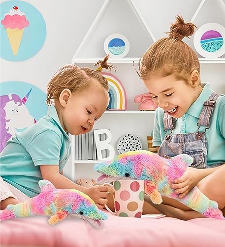 DolliBu Rainbow Plush Dolphin Toys 2 Pack