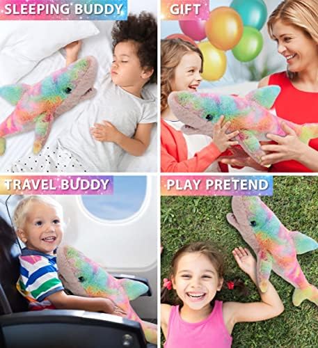 DolliBu Large Rainbow Shark Plush Toy