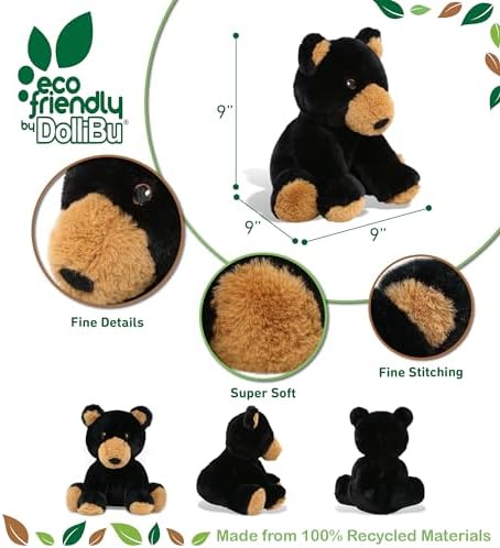 DolliBu Black Bear Plush Toy 9 Inches Soft and Realistic 1