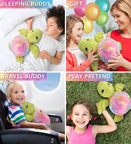 DolliBu Rainbow Green Sea Turtle Stuffed Animal Toy