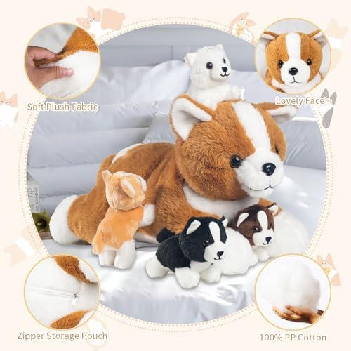 5 Pieces Dog Stuffed Animal Set with Babies Inside