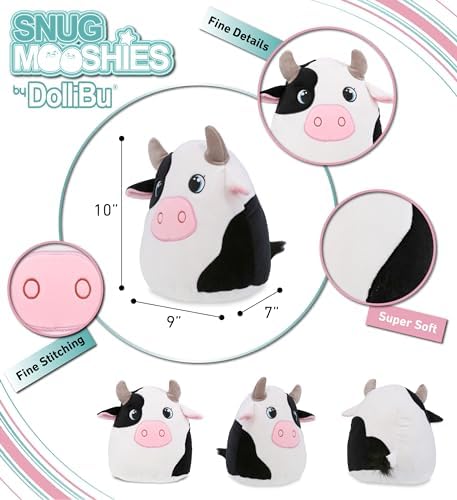 DolliBu Snug-Mooshies Cow Plush - 10 Inch Cuddly Toy