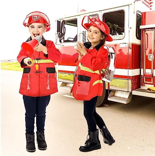 deAO Fireman Costume for Kids 13 Pcs Role Play Set