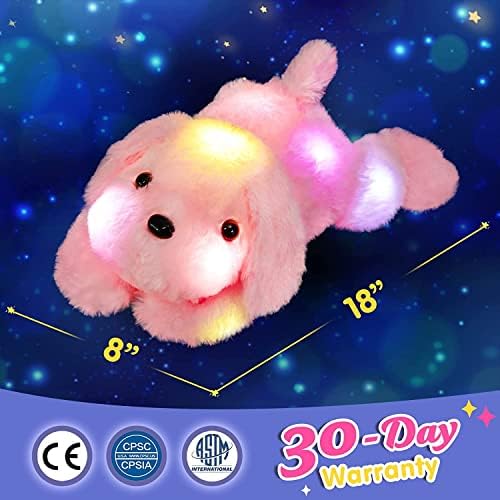 WEWILL 18 Inch Glow Light Pink Puppy Plush Toy with Night Light