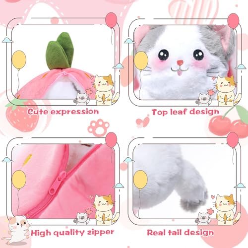 MIAODAM Strawberry Cat Plush Toy 118inch Kawaii Stuffed Animal