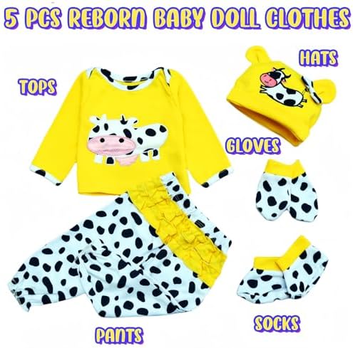 Yellow Cow Reborn Baby Doll Clothes 5pcs Set