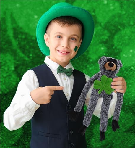 DolliBu Soft Long-Arms Black Bear with Green Shamrock