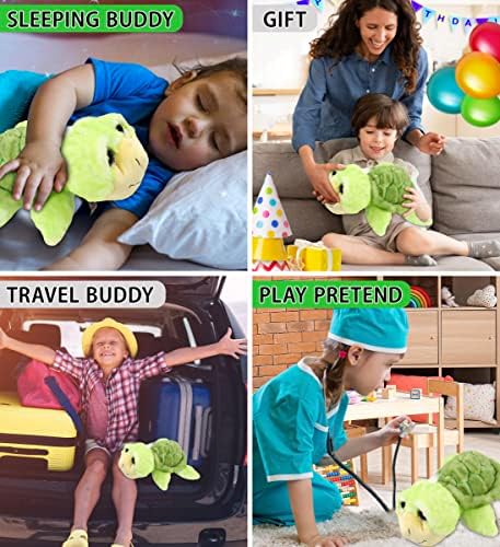DolliBu Plush Sea Turtle - 11 Inch Huggable Green Turtle Toy