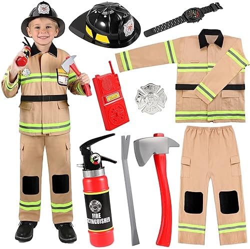 GIFTINBOX Firefighter Costume for Kids 3-12 with Accessories