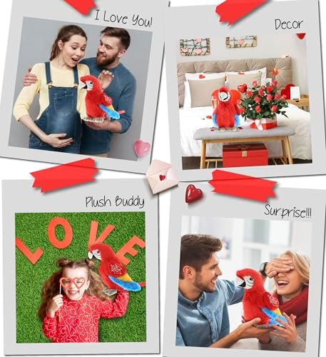 DolliBu I Love You Valentine Red Parrot Plush Toy