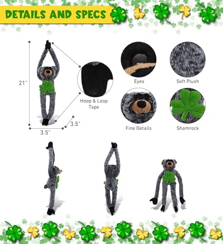 DolliBu Soft Long-Arms Black Bear with Green Shamrock