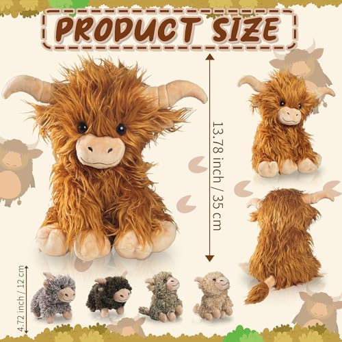 5 Pcs Highland Cow Plush Set with 4 Baby Calves