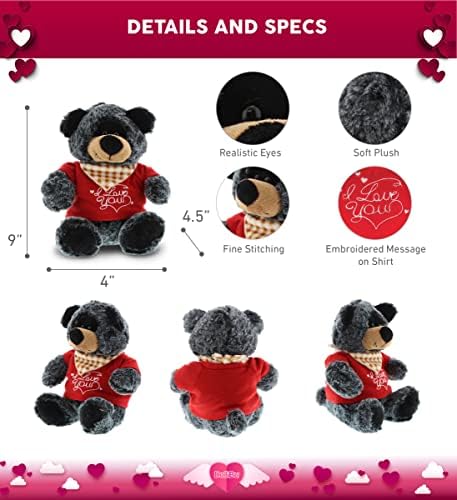 DolliBu I Love You Valentine Black Bear Plush - 8 Inches