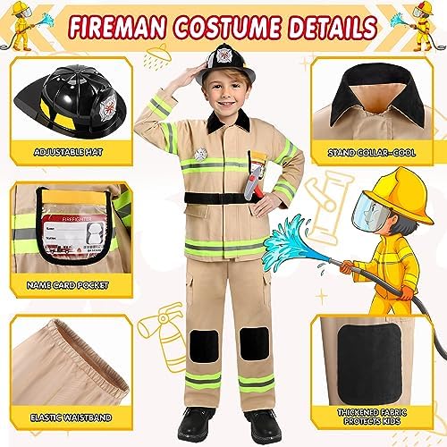 GIFTINBOX Firefighter Costume for Kids 3-12 with Accessories