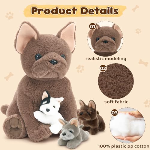 Tezituor French Bulldog Plush with 3 Puppies 177 Inches